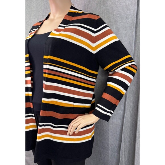 Ruby Rd. Woman Size 1X Open Cardigan Black Brown Yellow Stripe Pockets - Picture 4 of 11